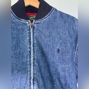 Vtg 90s Polo by Ralph Lauren Zip Denim Bomber Red Lining Small